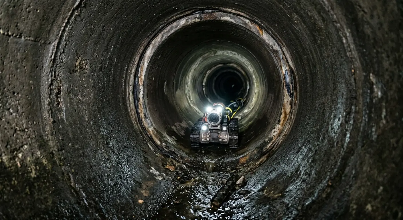 Robotic sewer camera inspecting pipe interior for Sewer Line Cleaning in Woodside